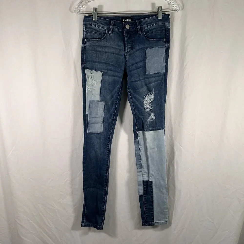 Bebe Jeans Women's 26 Medium Wash Denim Patch Low Rise Pockets Cotton Blend